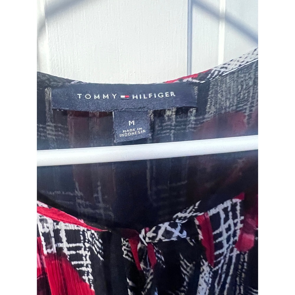 Tommy Hilfiger Blouse Womens M Red Black Floral Plaid Exc - Picture 4 of 7